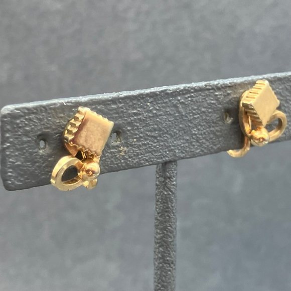 Alice Clip On Earrings Gold Diamond Swirl Ball Screw Back Vintage Retro Granny - Picture 3 of 8